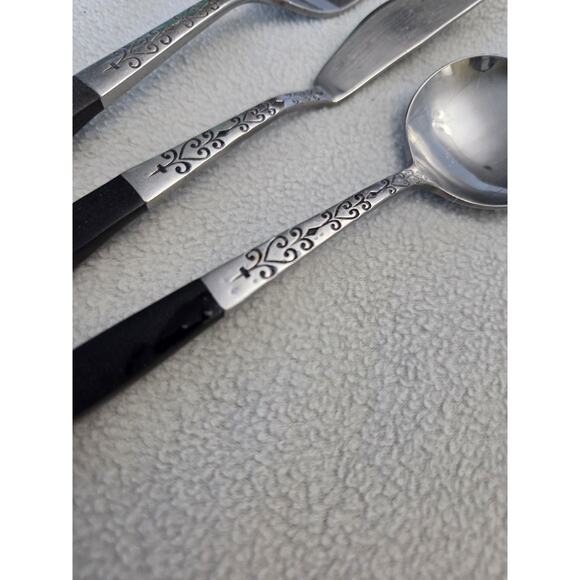 Lot 3 Vintage Interpur Japan Silverware Set Butter Knife Soup Spoon Swirl - Picture 3 of 6